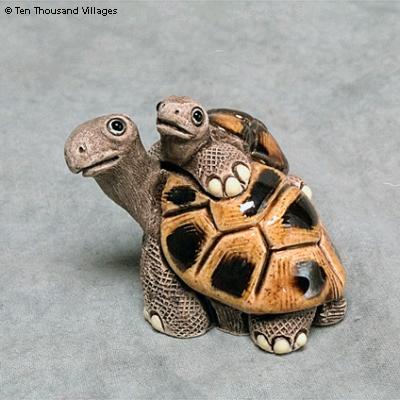 Turtle with Baby Ceramic Sculpture Handcrafted in Peru