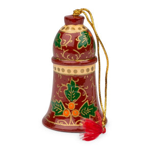Holly Jolly Bell Metal Hand-painted Ornament Handcrafted in India