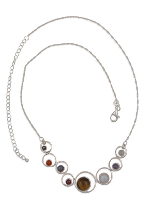 Solar System Gemstones Sterling Silver Necklace Handcrafted in India