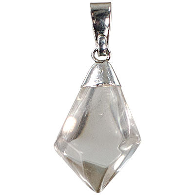Clear Crystal Quartz Diamond Shape Stone Pendant Necklace