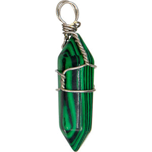 Malachite Point Wire Wrapped Pendant Necklace