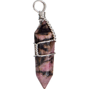 Rhodonite Point Wire Wrapped Pendant Necklace