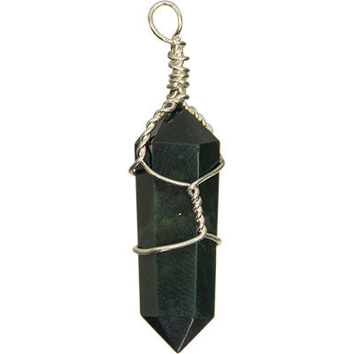 Bloodstone Point Wire Wrapped Pendant Necklace