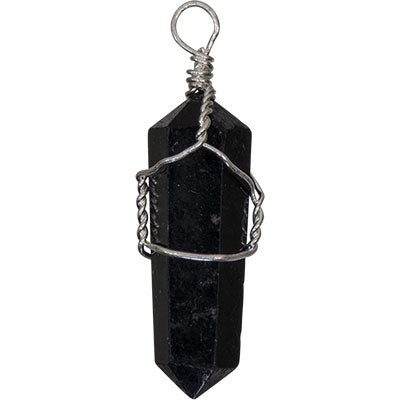 Black Tourmaline Point Wire Wrapped Pendant Necklace