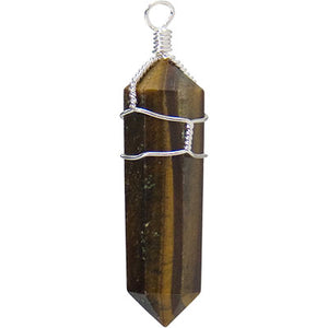 Tiger Eye Point Wire Wrapped Pendant Necklace