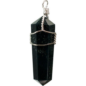 Black Obsidian Point Wire Wrapped Pendant Necklace