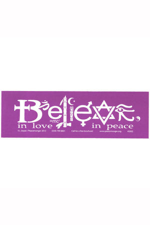 BELIEVE in Love in Peace Bumper Sticker - Multifaith Interfaith Vinyl Decal