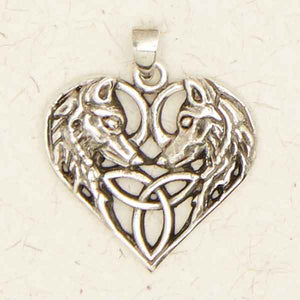 Celtic Wolves On Heart ~ Pewter Necklace ~ Eire, The Celtic Collection