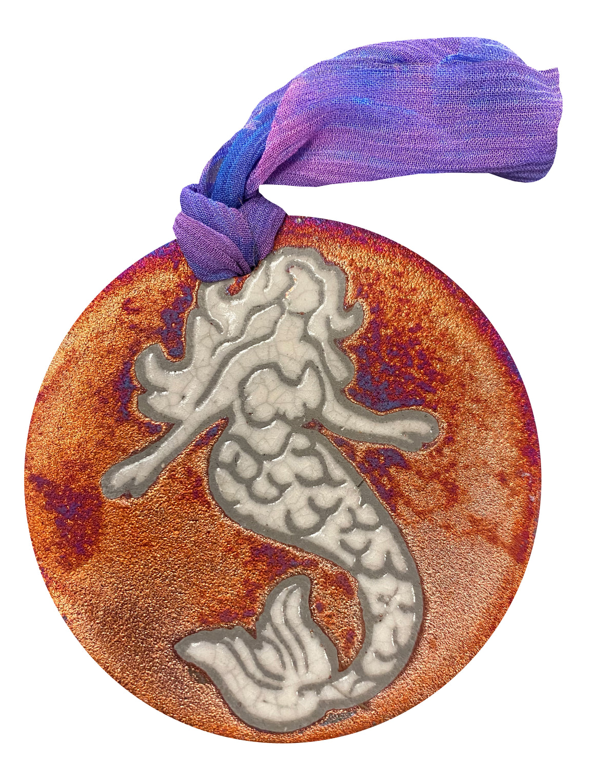 Mermaid Silhouette Medallion Ornament from Raku Pottery