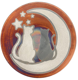 Cats and Moon Extra Large Silhouette Plate from Raku Pottery