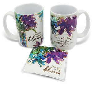 "Live life in full bloom" Mug and Coaster Set