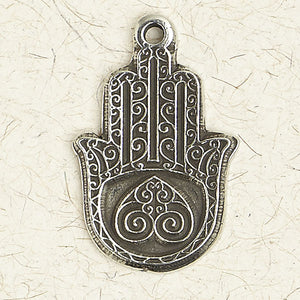 Hamsa Hand with Heart Palm ~ Pewter Necklace ~ Mitzvah, The Hebrew Collection