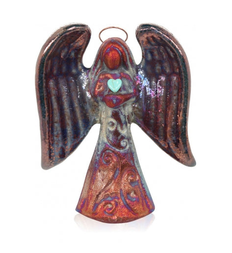 Angel with Gemstone Heart Handcrafted Ornament (3") from Raku Pottery