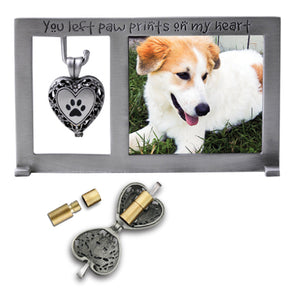 Paw Prints Heart Memorial Frame with Ashes Locket
