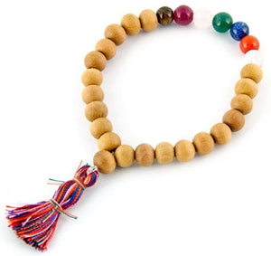 Seven Chakra Natural Sandalwood with Gemstones Stretch Mala Bracelet