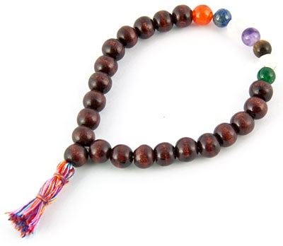 Seven Chakra Red Sandalwood with Gemstones Stretch Mala Bracelet