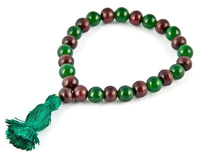Green Jade & Red Sandalwood Stretch Mala Bracelet