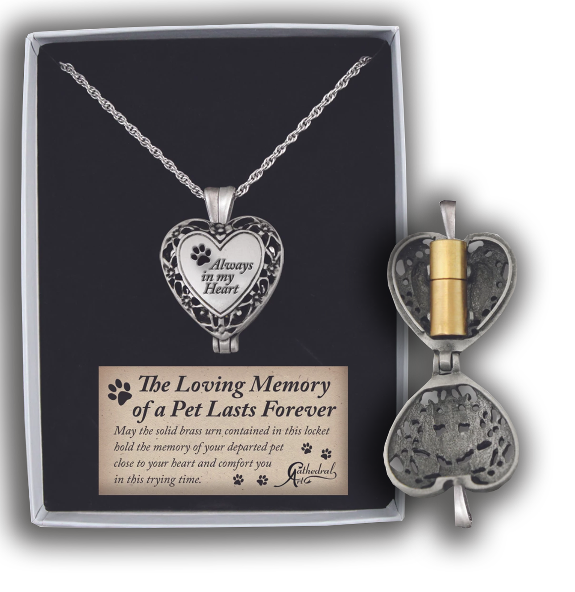Always in My Heart Paw Print Locket with Ashes Holder