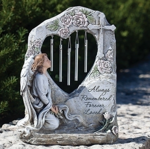 Always Remembered Forever Loved ~ Memorial Wind Chime Angel Garden Statue