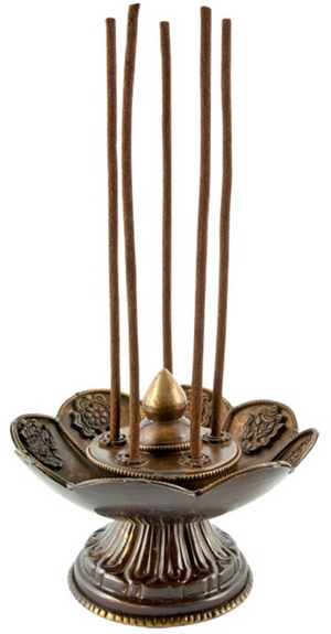 Lotus Tibetan Incense Burner Antique - 3.75"H, 5"D