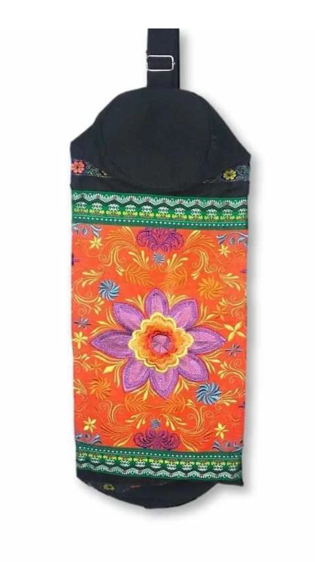 Large Flower Embroidered Hmong Yoga Bag (orange)