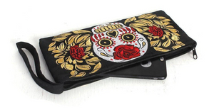 Sugar Skull Embroidered Wristlet Handcrafted in Thailand
