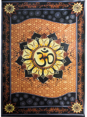 Cotton Single Tapestry Natural Om Lotus