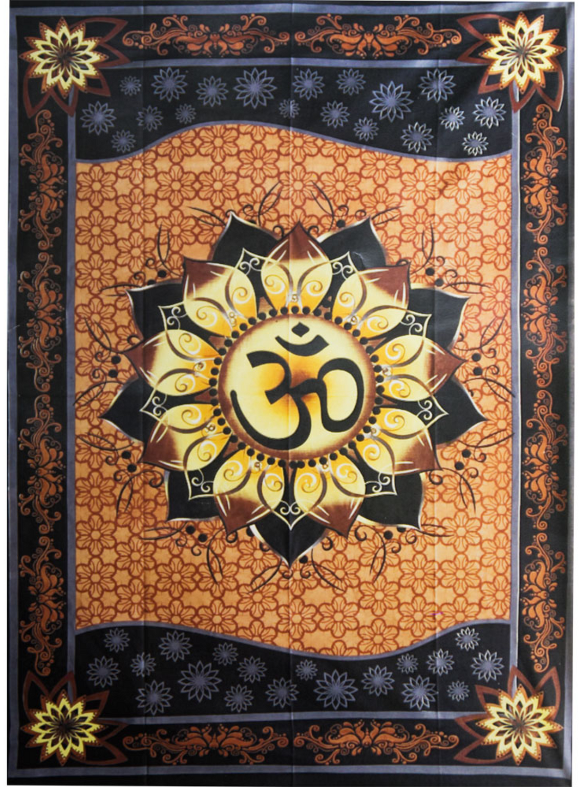 Cotton Single Tapestry Natural Om Lotus