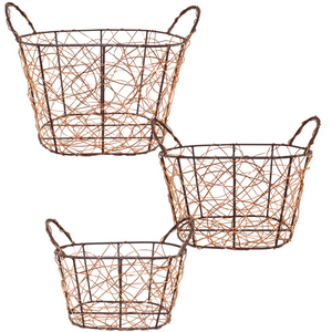Handmade Copper & Brown Wash Wire 3 Piece Nesting Basket