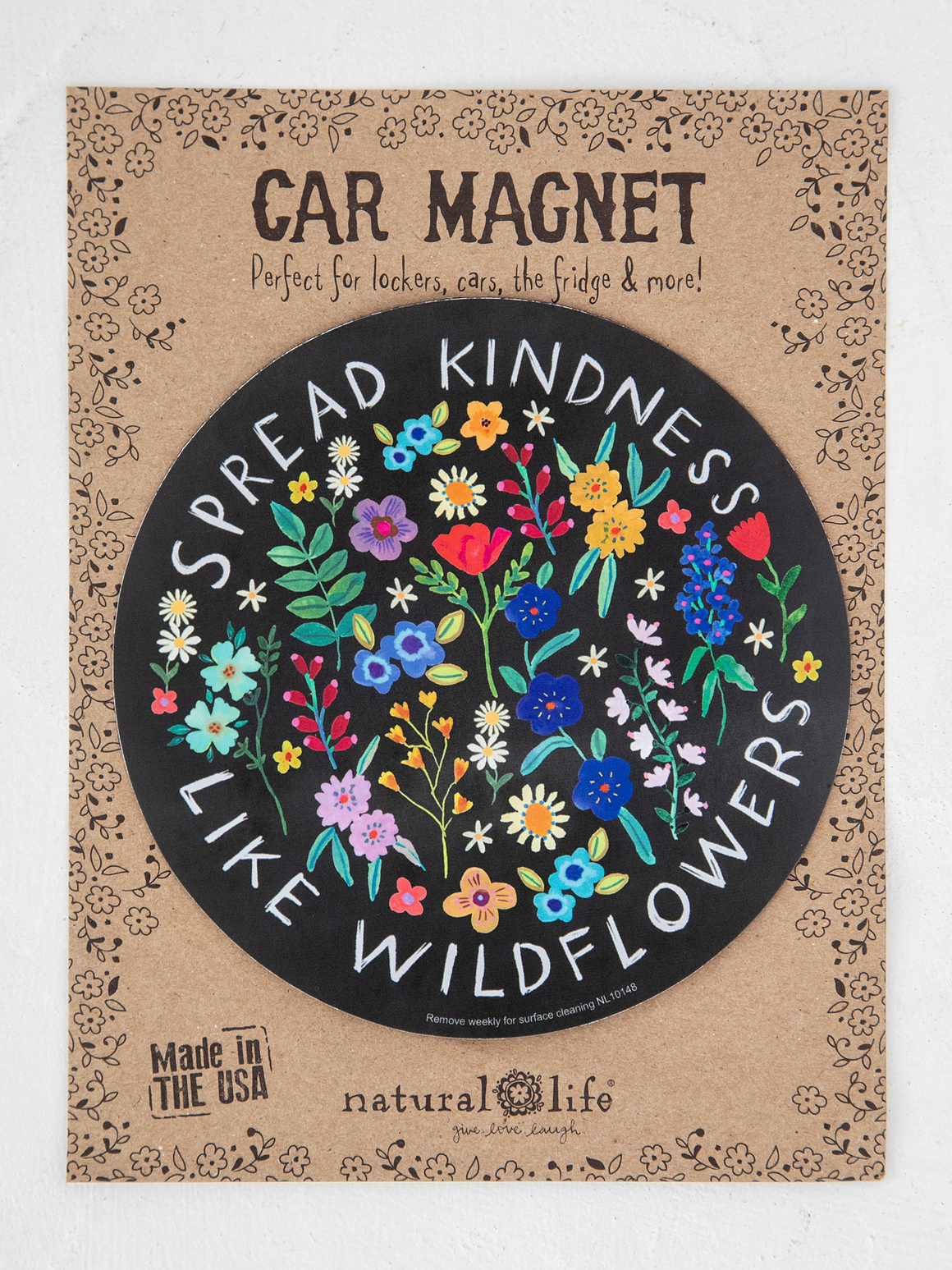 Spread Kindness Like Wildflowers Black Floral Car Magnet