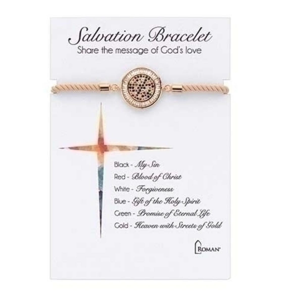 Round Salvation Bracelet Gold; Adjustable 7"L - Carded