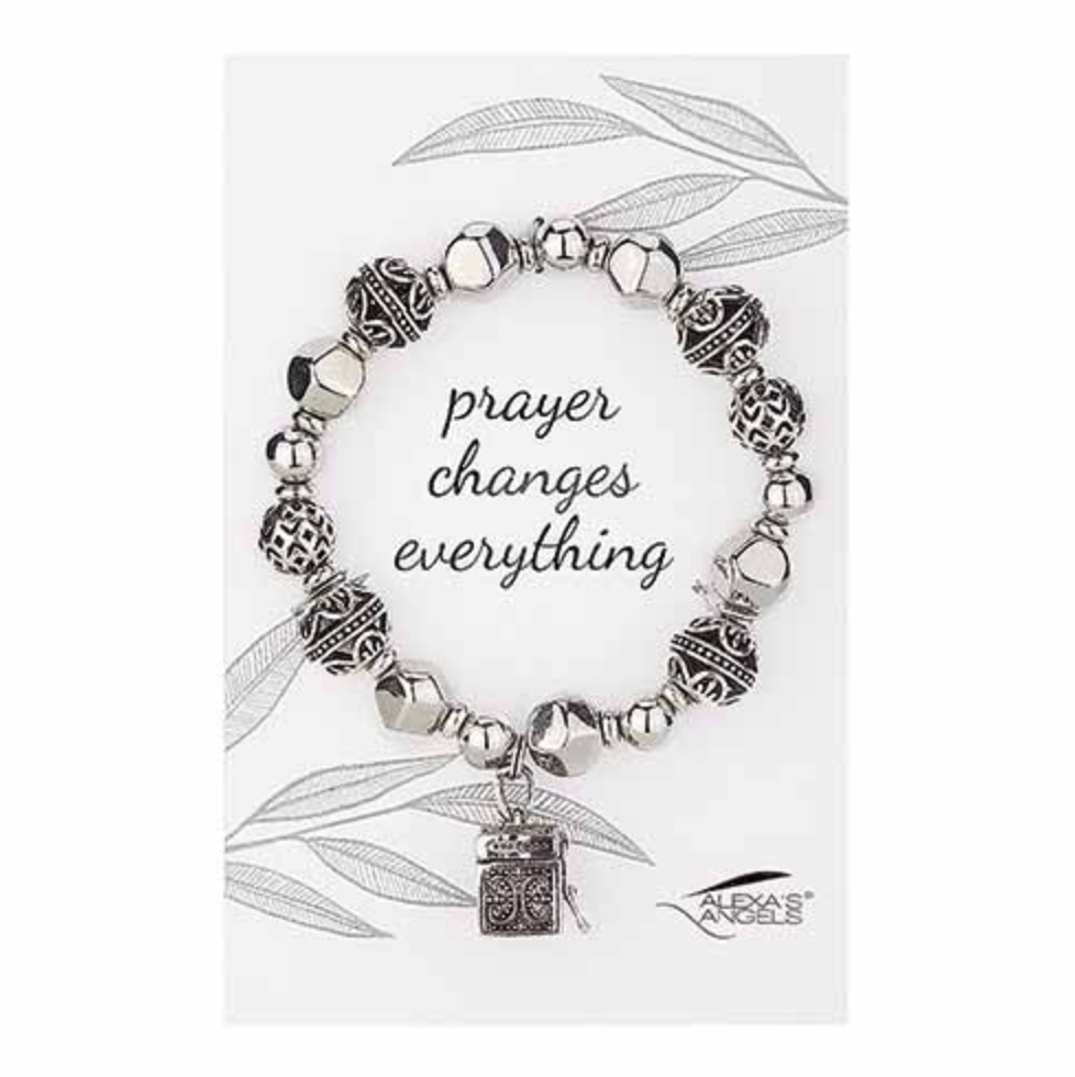 Alexis Angels Prayer Changes Everything Silver Stretch Bracelet 7"L - Carded