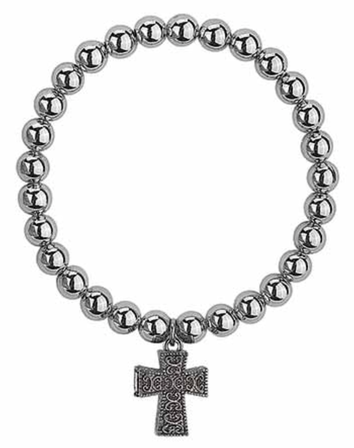 Cross Prayer Box Silver Stretch Bracelet 7"L