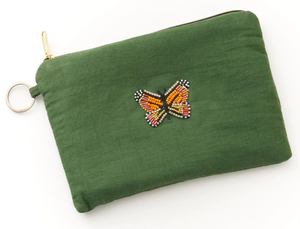 Bala Mani Zippered Pouch, Coin Purse, Wallet - Butterfly, Green