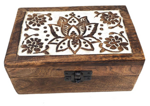 Lotus Carved Wood Box 4x6"