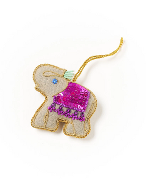 Good Fortune Elephant Plush Ornament - Larissa Collection, Handcrafted in India