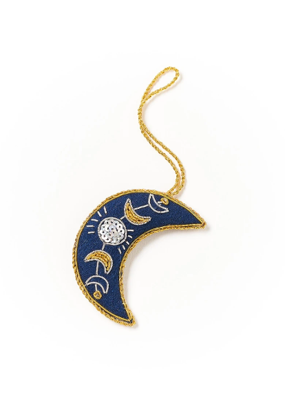 Crescent Moon Lunar Phases Plush Ornament - Larissa Collection, Handcrafted in India