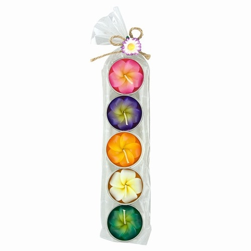 Colorful Plumeria Flower Tea Light Candle Gift Set