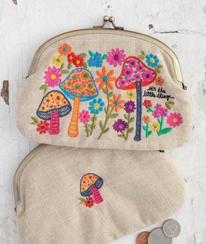 Embroidered Coin Purse - Cream Mushroom