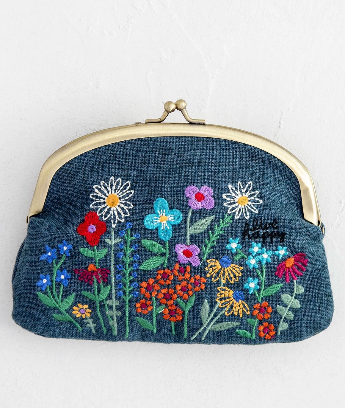 Embroidered Coin Purse - Washed Navy