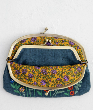 Embroidered Coin Purse - Washed Navy