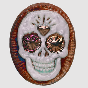 Sugar Skull Medallion Magnet from Raku Pottery