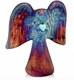Magnet Angel with Gemstone from Raku Pottery 2.5"