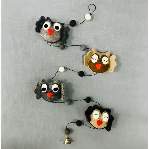 Owls Felted Wool Garland Handcrafted in Nepal