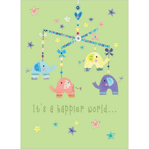 It's A Happier World Elephant Mobile New Baby Card