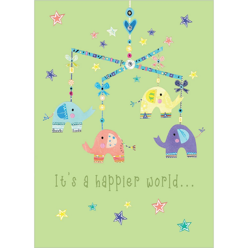It's A Happier World Elephant Mobile New Baby Card