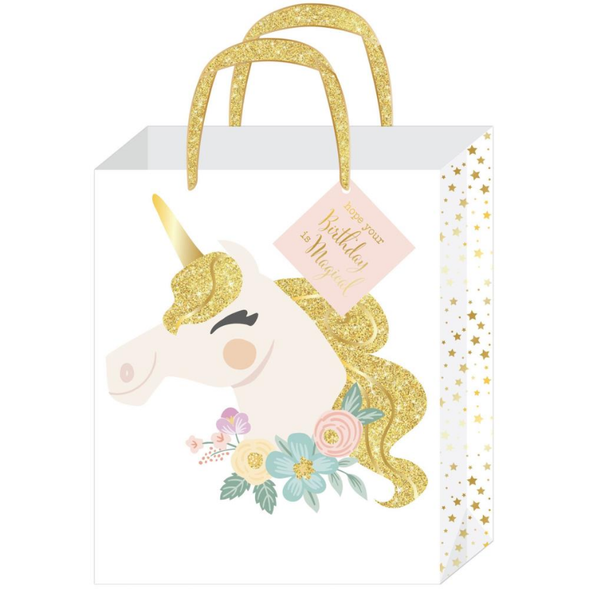 Magical Unicorn Birthday Gold Glitter Large Gift Bag