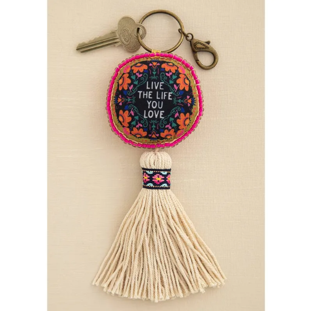 Live the Life You Love Mantra Beaded Tassel Keychain