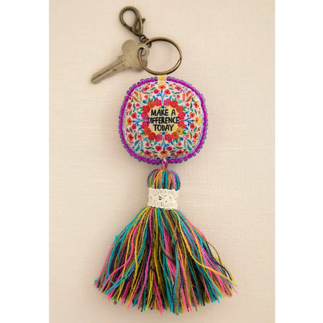 Make A Difference Mantra Beaded Tassel Keychain