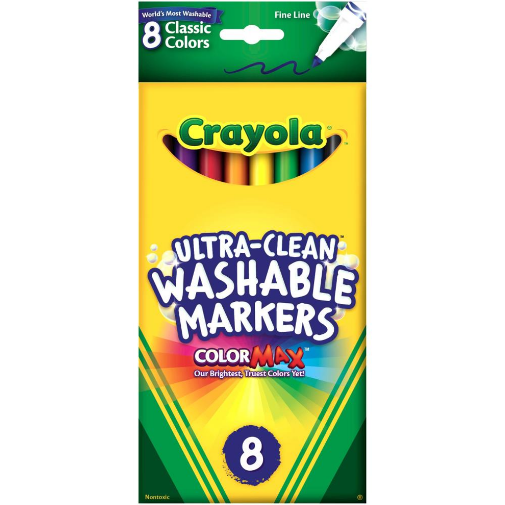8 count Crayola Ultra-Clean Color Max Fine Line Washable Markers Classic Colors
